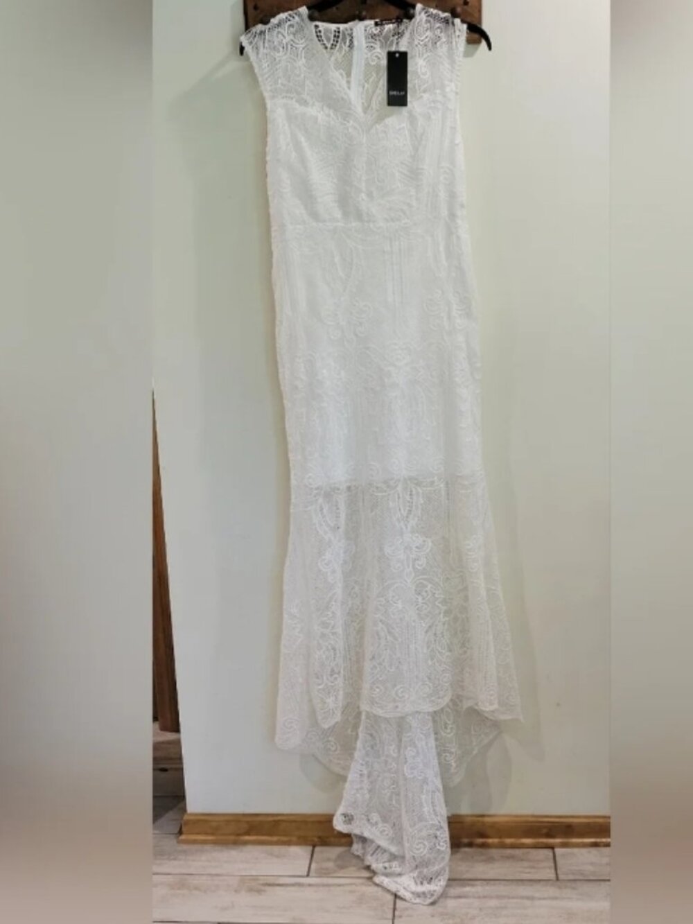 White lace wedding dress with train